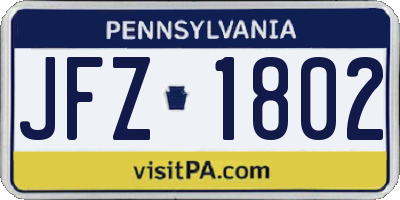 PA license plate JFZ1802
