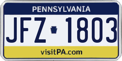 PA license plate JFZ1803