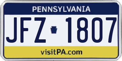 PA license plate JFZ1807