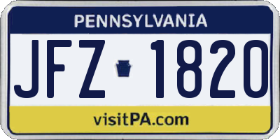PA license plate JFZ1820