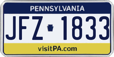 PA license plate JFZ1833