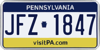 PA license plate JFZ1847