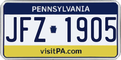 PA license plate JFZ1905
