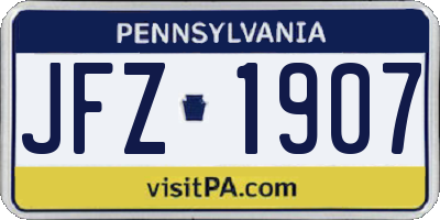 PA license plate JFZ1907