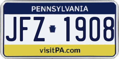 PA license plate JFZ1908