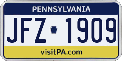 PA license plate JFZ1909