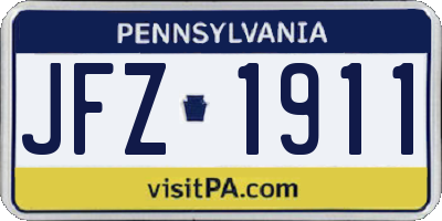 PA license plate JFZ1911