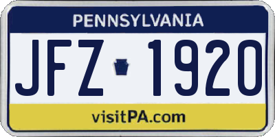PA license plate JFZ1920