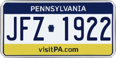 PA license plate JFZ1922