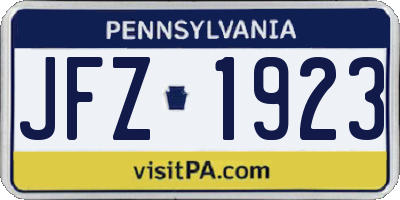 PA license plate JFZ1923
