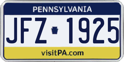 PA license plate JFZ1925