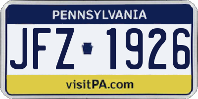 PA license plate JFZ1926