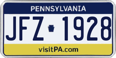 PA license plate JFZ1928