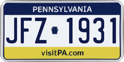 PA license plate JFZ1931