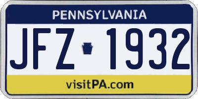 PA license plate JFZ1932