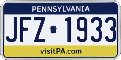 PA license plate JFZ1933