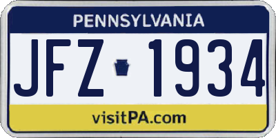 PA license plate JFZ1934
