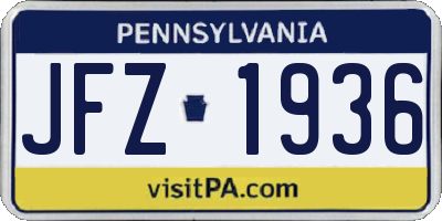 PA license plate JFZ1936