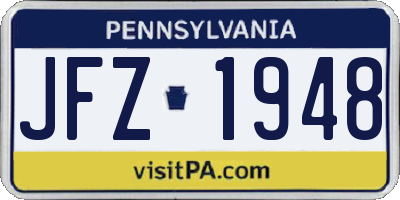 PA license plate JFZ1948