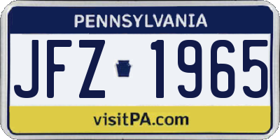PA license plate JFZ1965