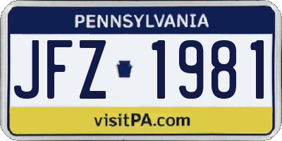 PA license plate JFZ1981