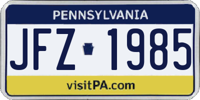 PA license plate JFZ1985