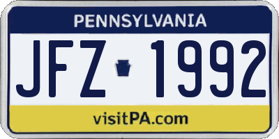 PA license plate JFZ1992