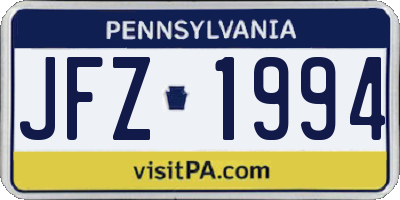 PA license plate JFZ1994