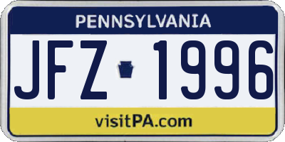 PA license plate JFZ1996