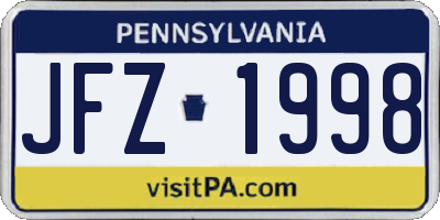 PA license plate JFZ1998