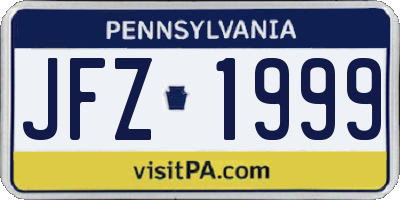 PA license plate JFZ1999