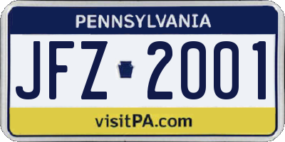PA license plate JFZ2001