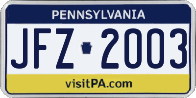 PA license plate JFZ2003
