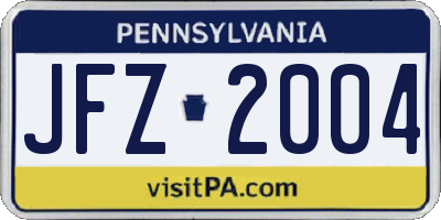 PA license plate JFZ2004