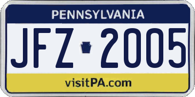 PA license plate JFZ2005
