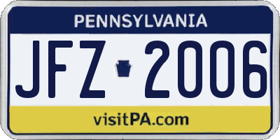 PA license plate JFZ2006