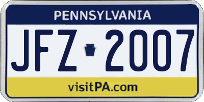 PA license plate JFZ2007