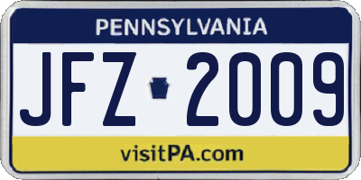 PA license plate JFZ2009