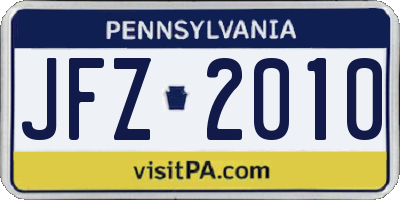 PA license plate JFZ2010