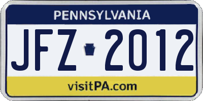 PA license plate JFZ2012