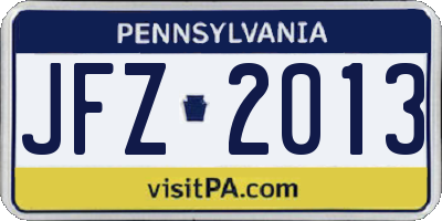 PA license plate JFZ2013
