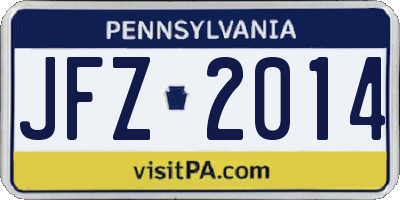 PA license plate JFZ2014