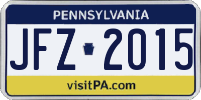 PA license plate JFZ2015