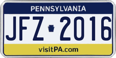 PA license plate JFZ2016