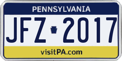 PA license plate JFZ2017