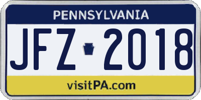 PA license plate JFZ2018