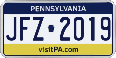 PA license plate JFZ2019