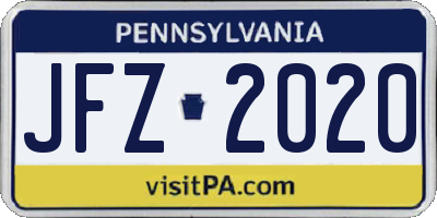 PA license plate JFZ2020