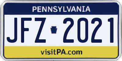 PA license plate JFZ2021