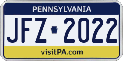 PA license plate JFZ2022